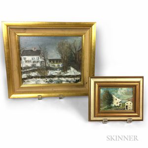 Two Framed Edward Fisher (American, 20th Century) Oils of Homesteads