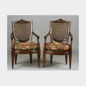 Pair of Italian Neoclassical Fruitwood Armchairs