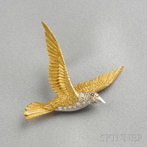 18kt Gold and Diamond Bird Brooch