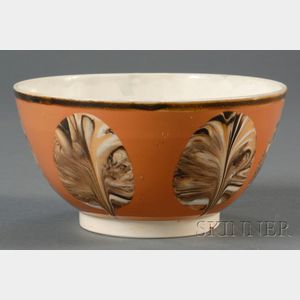 Mochaware Bowl with Marbled Fan Decoration