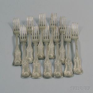 Eleven English-style Shell-handled Silver Forks
