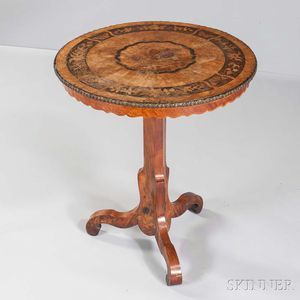 Continental Marquetry Tilt-top Fruitwood Tea Table