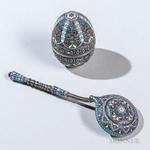 Two Russian Silver and Cloisonne Enamel Items