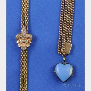 Two Antique 14kt Gold Watch Chains and Slides