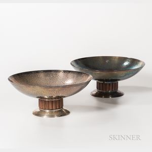Two Art Deco Silverplate Hammered Compotes