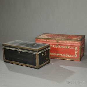 Two Hide-bound Wood Chests