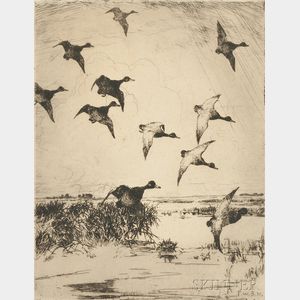 Frank Weston Benson (American, 1862-1951) Flying Ducks