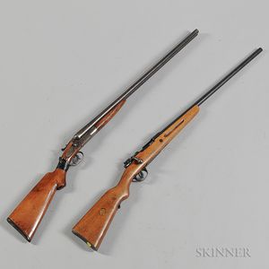 J. Stevens Arms and Tool Co. Model 255 12-gauge Double-barrel Shotgun and a Mauser-style Bolt-action 12-gauge Single-barrel Shotgun