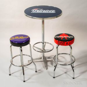 Modern New England Patriots Chromed High-top Table and Two Barstools