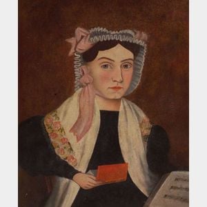 American School, 19th Century Portrait of Woman Holding a Red Book.