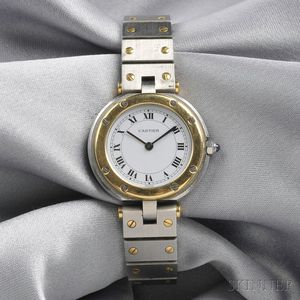 18kt Gold and Stainless Steel "Santos" Wristwatch, Cartier