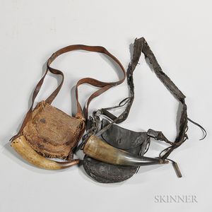 19th Century and a 20th Century Hunting Pouch with Powder Horn