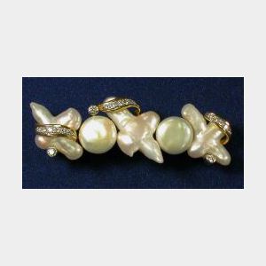 18kt Gold, Freshwater Pearl, and Diamond Brooch
