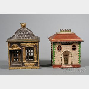 Two Painted Cast Iron Architectural Still Banks