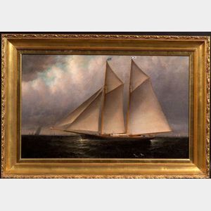 Attributed to Elisha T. Baker (American, 1827-1890) Portrait of an American Schooner Yacht.