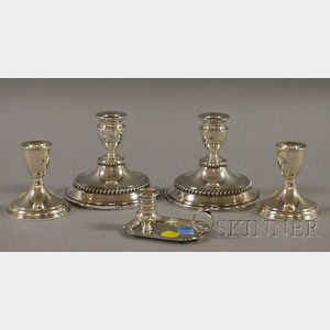 Five Silver and Silver-plated Candlesticks