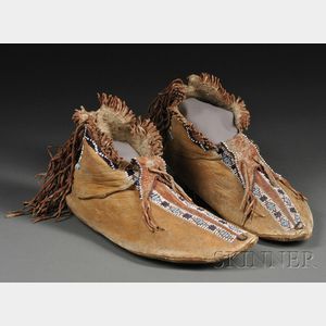 Pair of Apache Beaded Hide Man's Moccasins