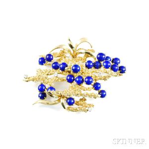 14kt Gold, Lapis, and Diamond Brooch