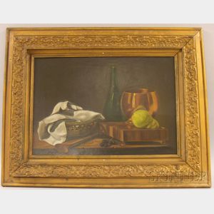 Framed 20th Century American School Oil on Canvas Still Life with Pear