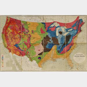 United States. Charles Henry Hitchcock (1836-1919) and W.P. Blake. Geological Map of the United States Compiled for the 9th Census.