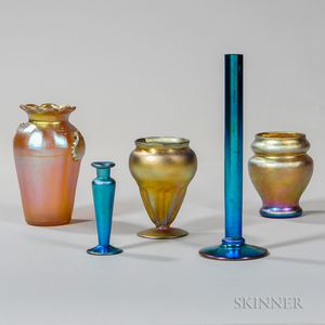 Five Iridescent Art Glass Items