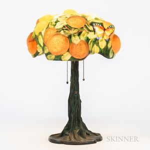 Pairpoint Table Lamp with Orange Tree Puffy Shade