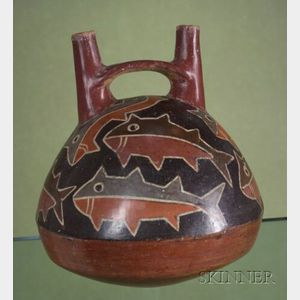 Pre-Columbian Polychrome Pottery Stirrup Spout Vessel