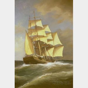 Framed Oil on Canvas Portrait of an American School Clipper Ship