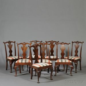 Set of Eight Chippendale Carved Walnut Dining Chairs