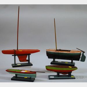 Four Small Painted Wood Sailboat Models