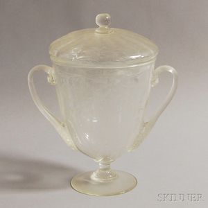 Etched Colorless Glass Covered Urn