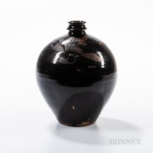 Rust/Brown-painted and Black-glazed Stoneware Jar