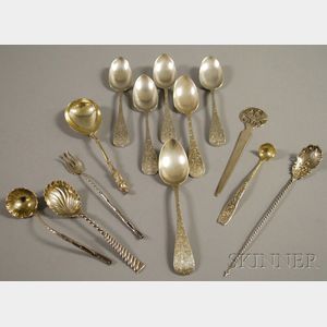 Small Group of Ornate Sterling Silver Mostly Flatware Items