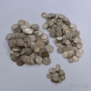 Large Group of Silver Half Dollars, Quarters, and Dimes