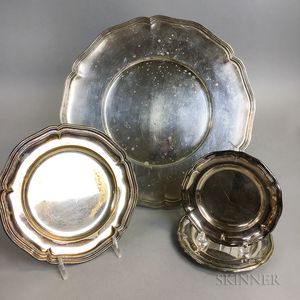 German .800 Silver Plate and Four Similar Silver-plated Plates