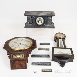 Two Wall-mounted Clocks and a Slate Mantel Clock