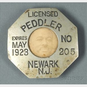 1920s Newark, New Jersey Licensed Peddler Photograph Badge