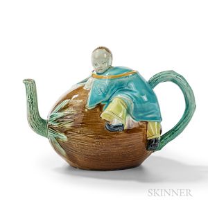 Majolica Boy on a Coconut Teapot and Cover