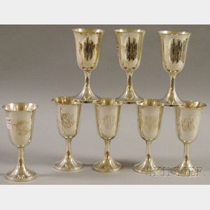 Set of Eight Sterling Silver Water Goblets
