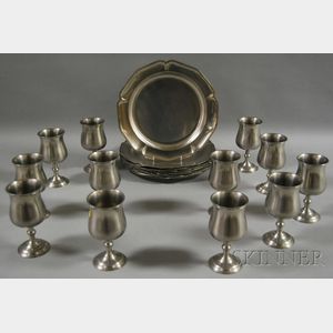 Set of Twelve Pewter Goblets and Fourteen Pewter Service Plates