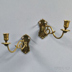 Pair of Engraved Brass Candle Sconces
