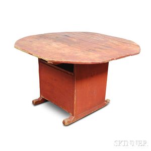 Red-painted Pine Oval-top Hutch Table
