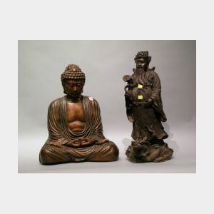 Cast Metal Seated Buddha and a Bronze Deity.