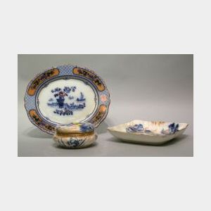 Doulton Flow Blue Ceramic Covered Jar and Square Tray with a Platter.