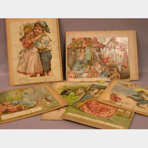 Six Lithographed Paper on Wood Puzzles