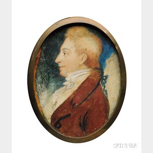 Profile Portrait Miniature of a Red-Haired Gentleman in a Maroon Jacket