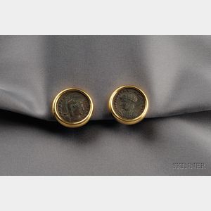 18kt Gold and Ancient Coin Earclips, Bulgari