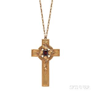 Arts and Crafts Gold and Garnet Cross, Edward Oakes