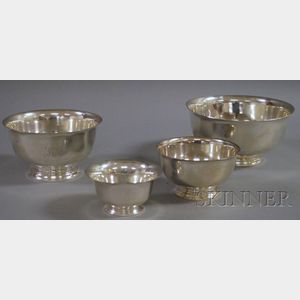 Four Sterling Revere-style Bowls