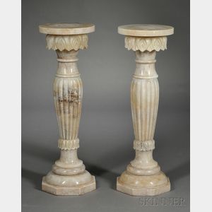 Pair of White Alabaster Pedestals